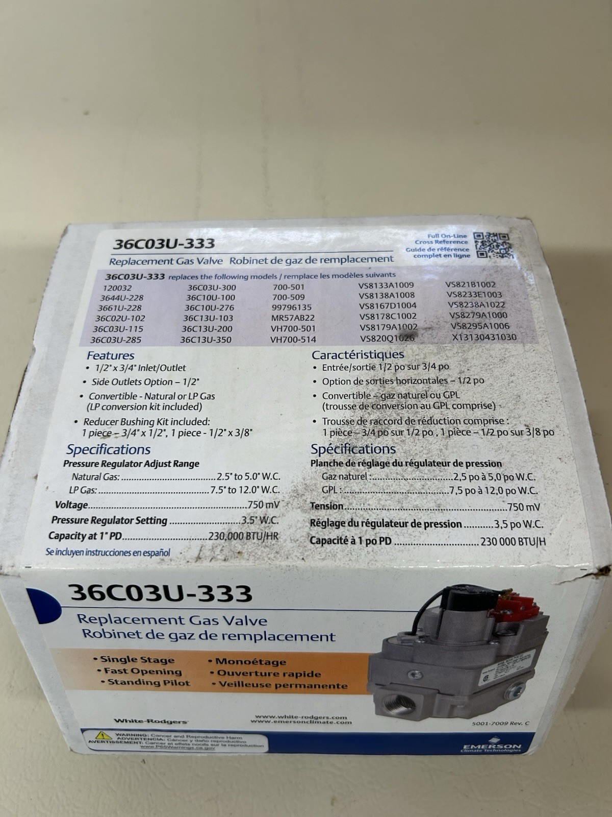 White-Rodgers 36C03U-333 Universal Gas Valve Replacement for Central Furnace