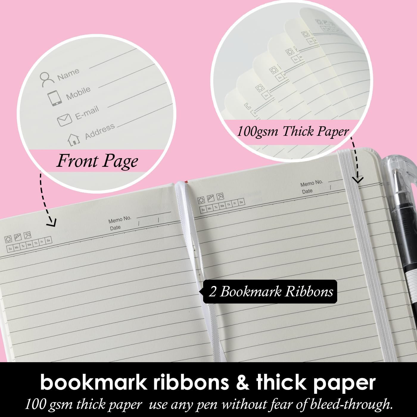 Small Notebook Pocket Size Journal 3.7″ x 5.7″, 3 Pack, (White, Grey, Black), 40