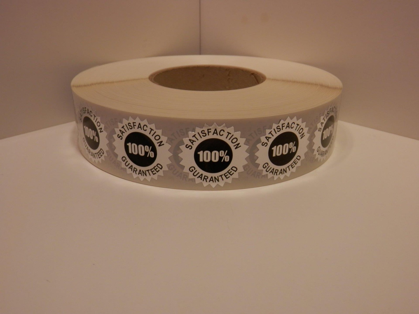 Satisfaction Guaranteed 100% 1.5 Starburst Sticker Label bright silver 250/rl