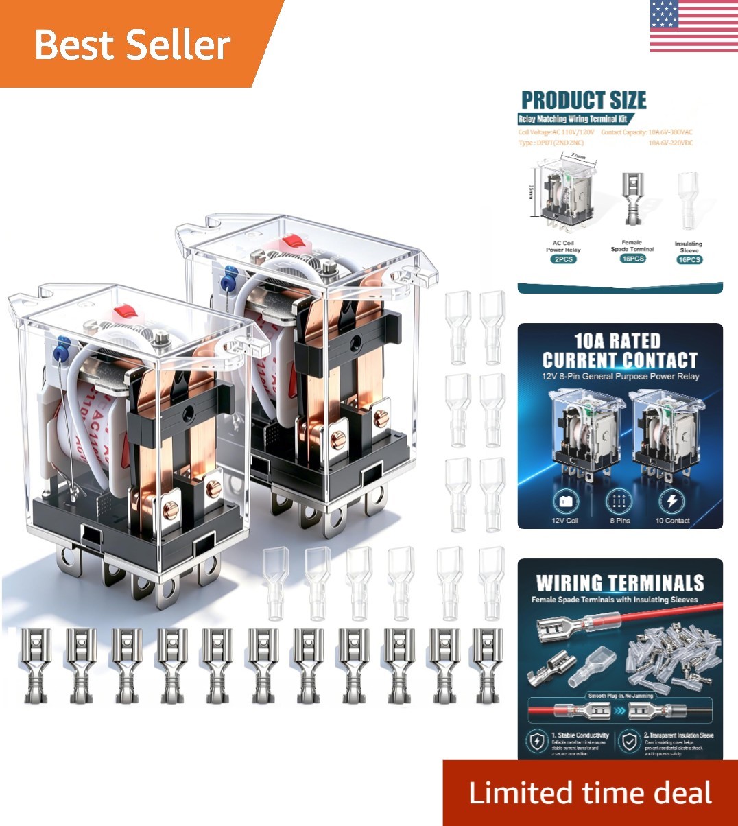 Efficient 10A Electromagnetic Power Relay – 2pcs with LED Indicator, 110V