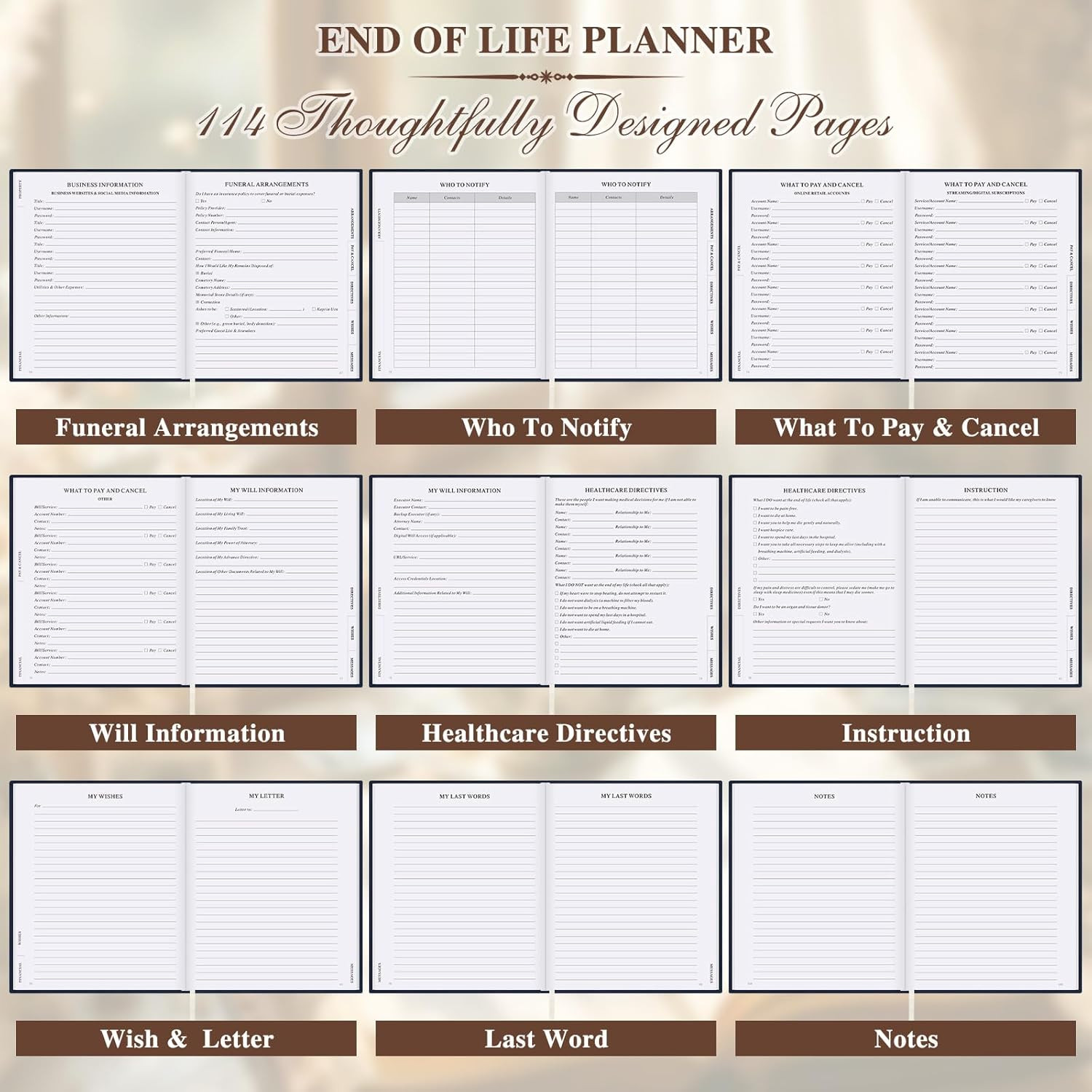 End of Life Planner Death Organizer with Tabs, Final Wishes & Financial Estate P