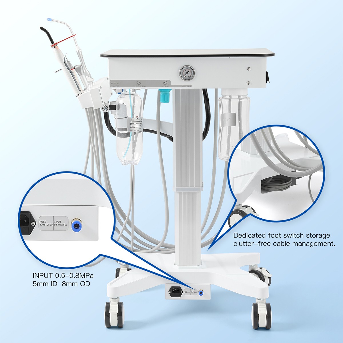 Dental Mobile Delivery Unit with electric lift Curing Light Scaler/Folding Chair