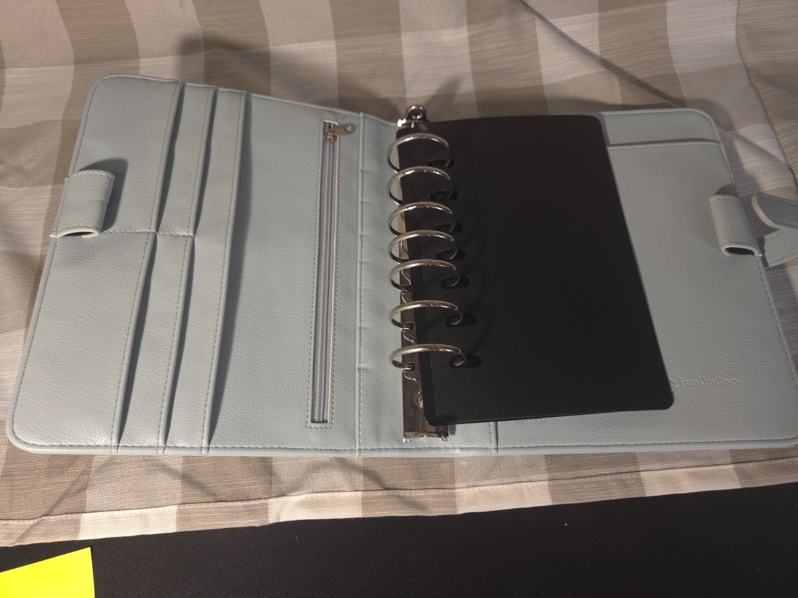 LIGHT BLUE STRAP-CLOSURE FRANKLIN PLANNER 7-RING FAUX LEATHER MINT CONDITION