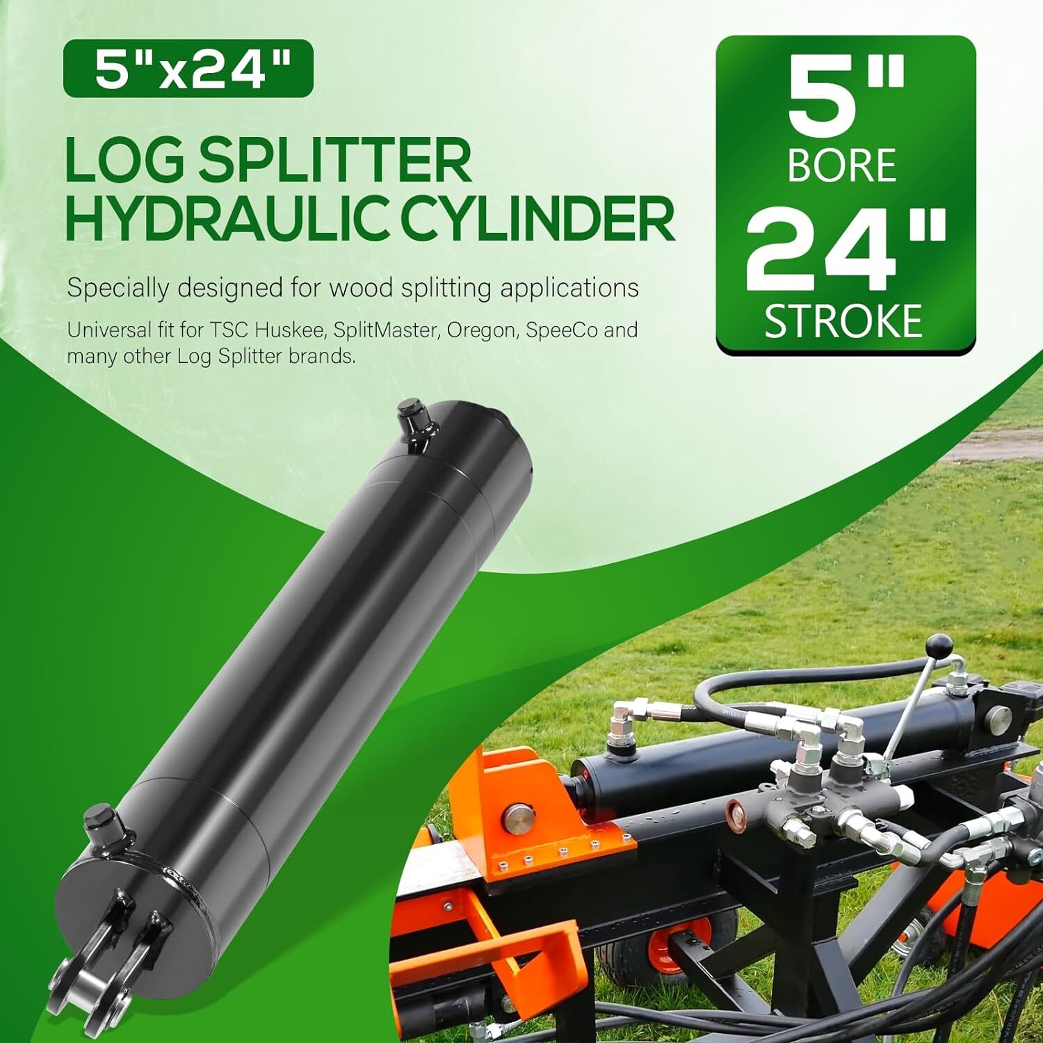 5″x24″ Log Splitter Hydraulic Cylinders Double Acting 5″ Bore 24″ Stroke 2″ Rod