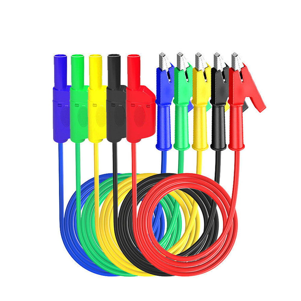 5PCS Safety Shrouded Banana Plug To Crocodile Alligator Clip Test Leads Cable
