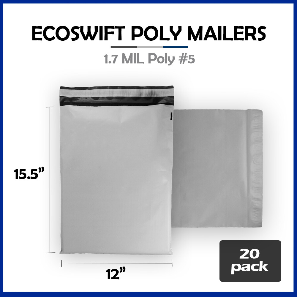 20 12×15.5 EcoSwift Poly Mailers Plastic Envelopes Shipping Mailing Bags 1.7MIL