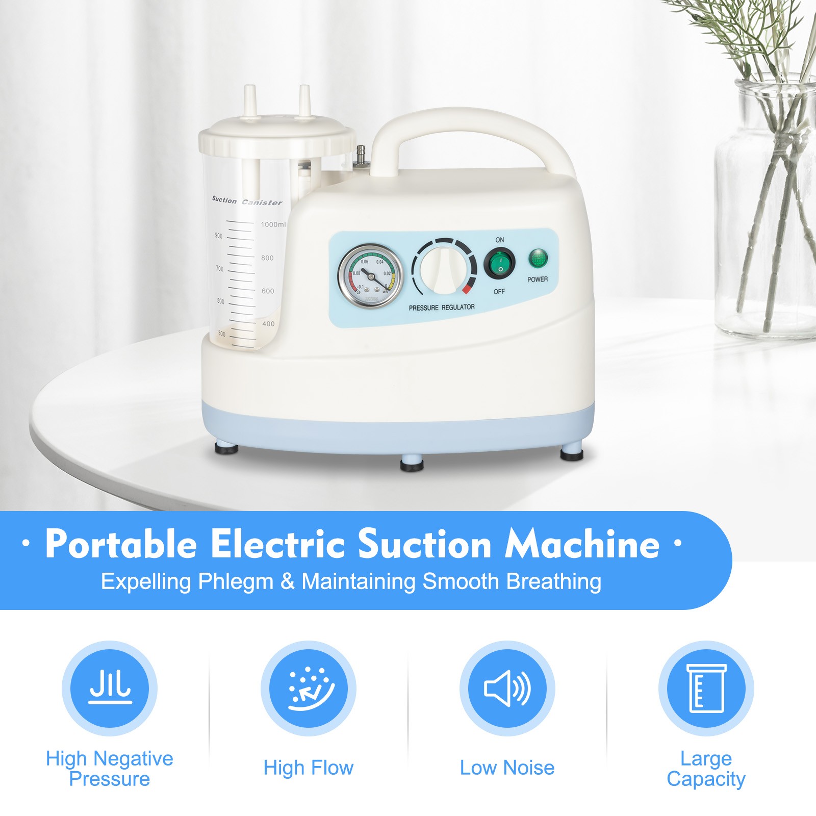 Portable Electric Phlegm Suction Machine – 110V Medical Device – 1000mL Capacity