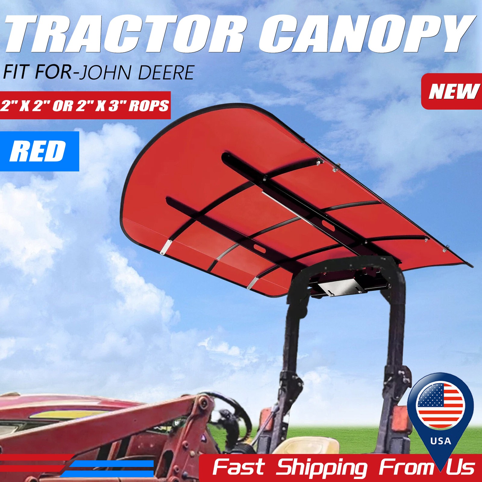 Tuff Top Tractor Canopy 52″ X 52″ For John Deere 2″ x 2″ or 2″ x 3″ ROPS RED