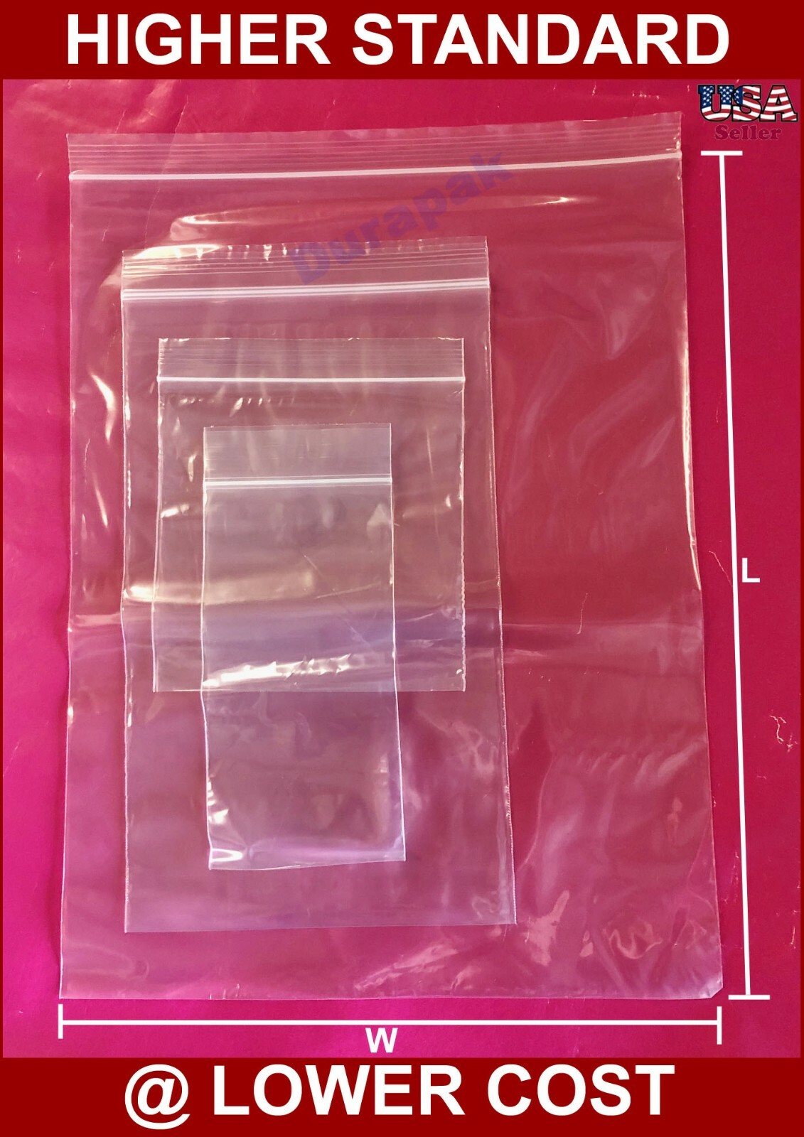 1000-10000~ 2 Mil Clear Zip Reclosable Lock Clear Poly Bag 1.5×2″ up to 10×10″