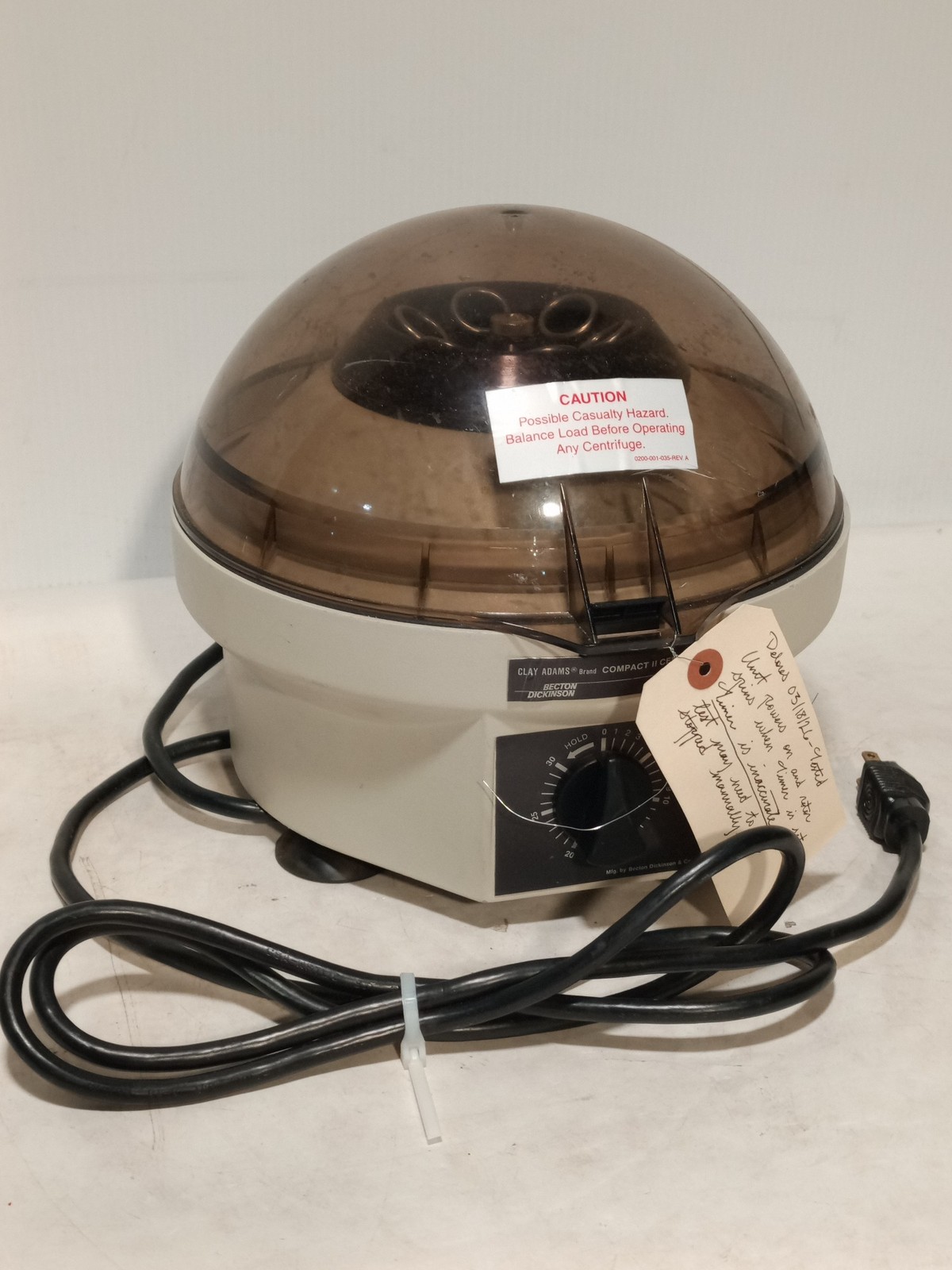 Becton Dickinson Clay Adams Compact II Centrifuge 420225 For Parts Repair