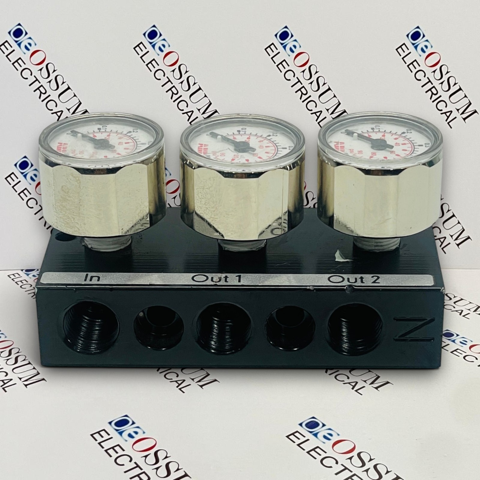 ABB PNEUMATIC MANIFOLD WITH 3 PRESSURE GAUGES 0-0.6 MPA 0-90 PSI FREE SHIPPING