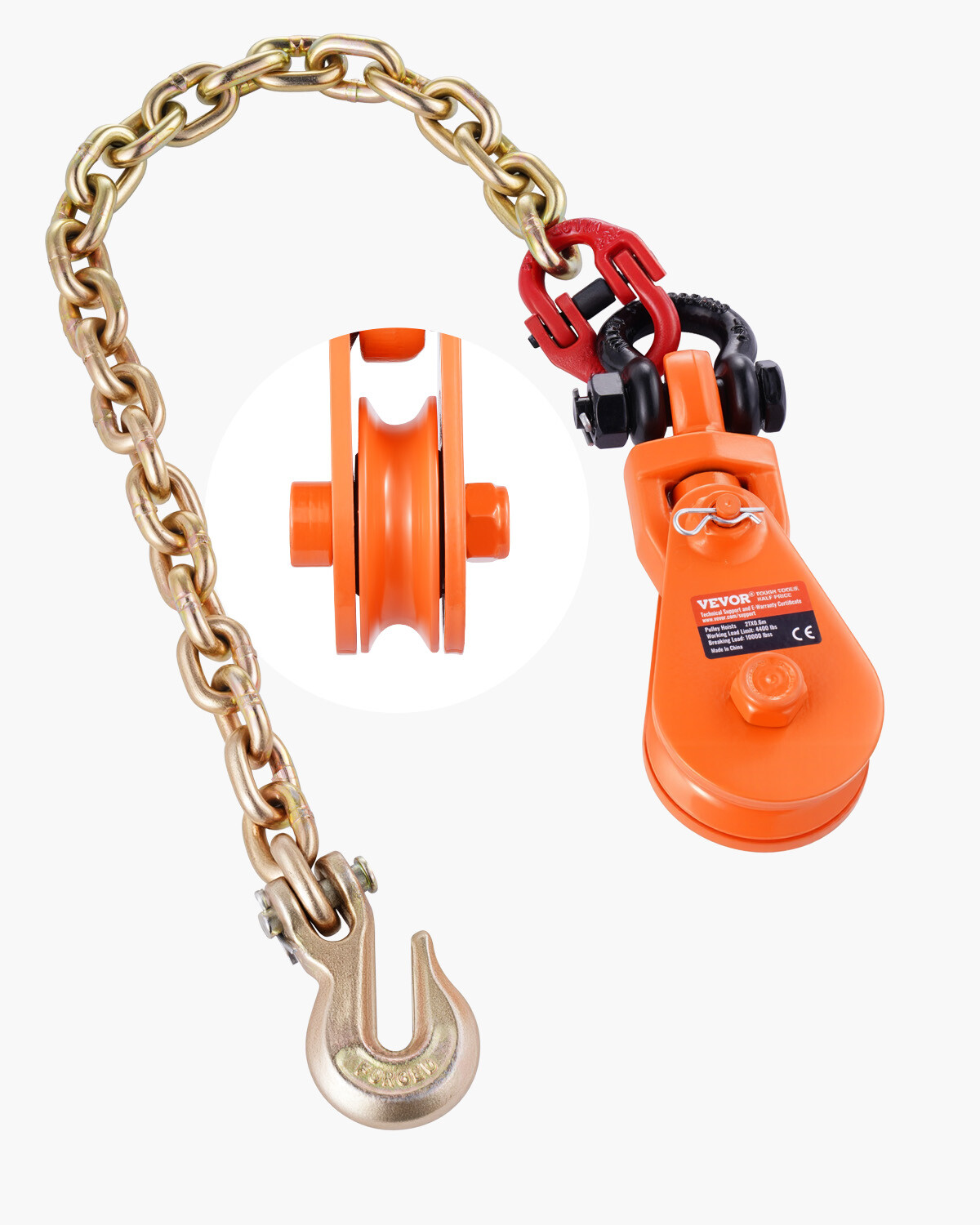 2 Ton 3″ Snatch Block with Chain Flatbed Tow Truck Rollback Car Carrier Cable
