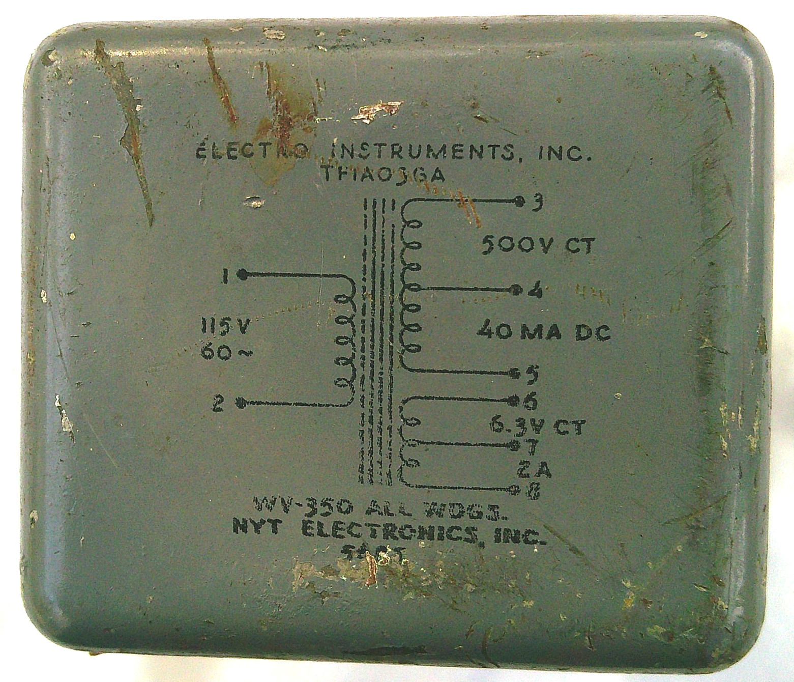 Vintage NYT Electronics Power Xformer. TP1A03GA : 115v 60hz 500VCT and 6.3VCT