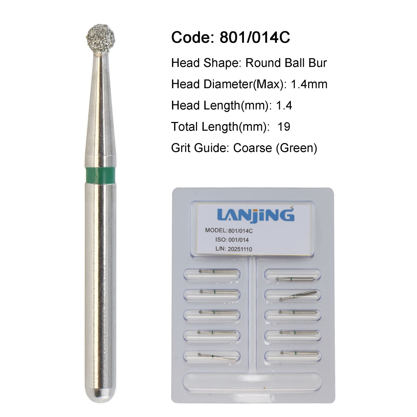 Dental Burs Diamond Round End Taper Surgical Long Ball Barrel FG for High Speed