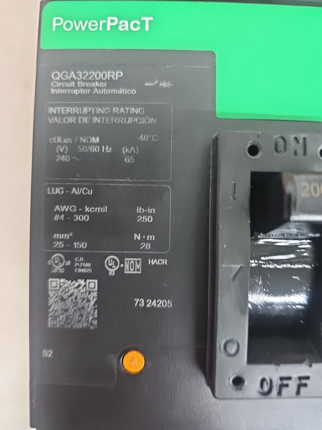 Square D QGA32200RP I-Line Circuit Breaker 200A 3P New, Panel Pull Out