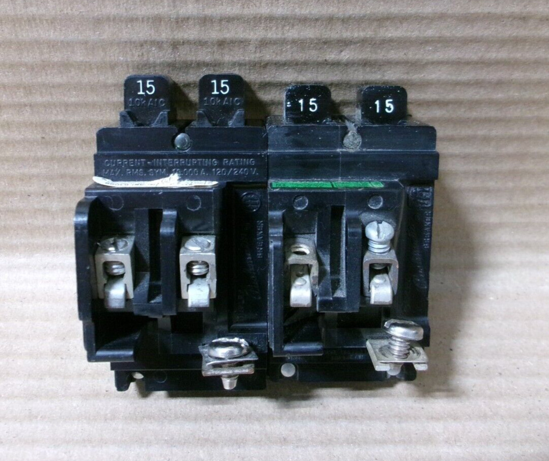 LOT OF 2 Pushmatic P1515 Twin Pole 15 Amp 120V Circuit Breaker (w/ Shield)