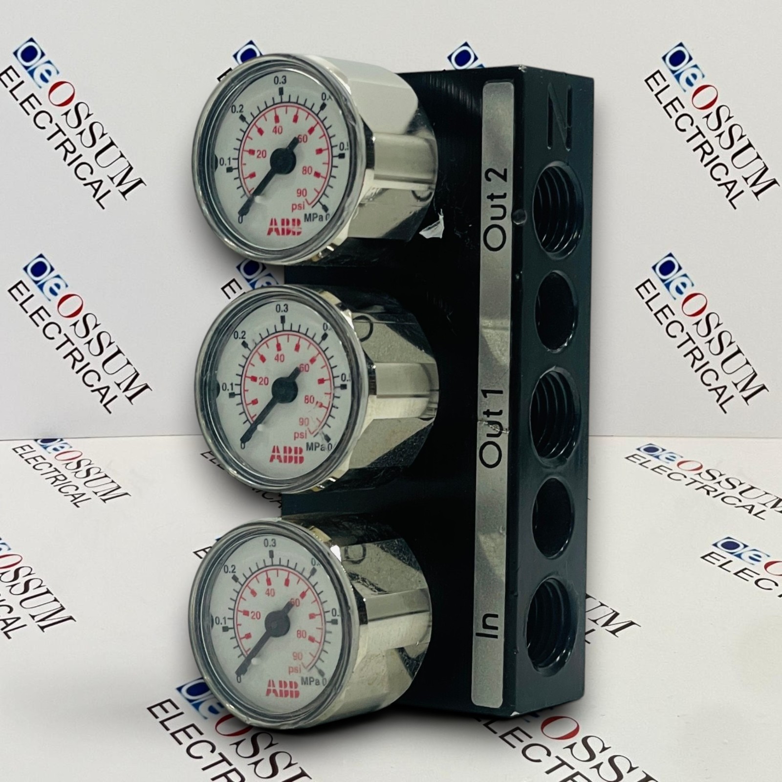ABB PNEUMATIC MANIFOLD WITH 3 PRESSURE GAUGES 0-0.6 MPA 0-90 PSI FREE SHIPPING