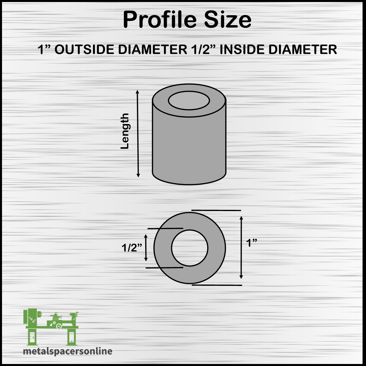 New Aluminum Spacer Bushing 1″ OD x 1/2″ ID–Fits M12 or 1/2″ Bolts