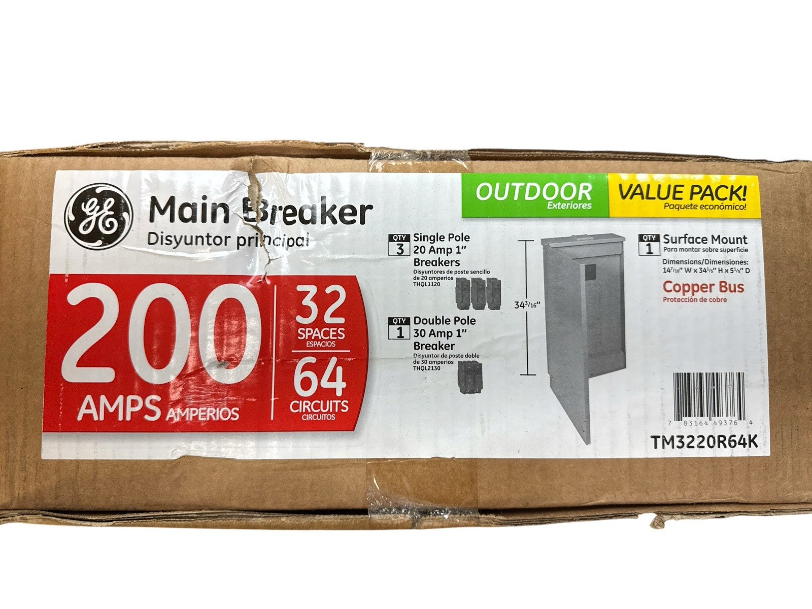 GE 200 Amp Main Breaker 32-Spaces 64-Circuits Outdoor Contractor Kit TM3220R64K