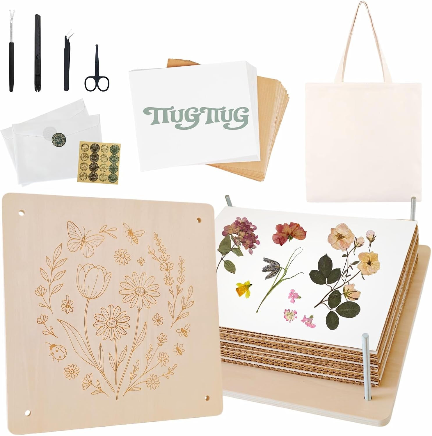Flower Press Kit for Adults, 11″ X 11″ Large Wooden 10-Layer Press for DIY Flora