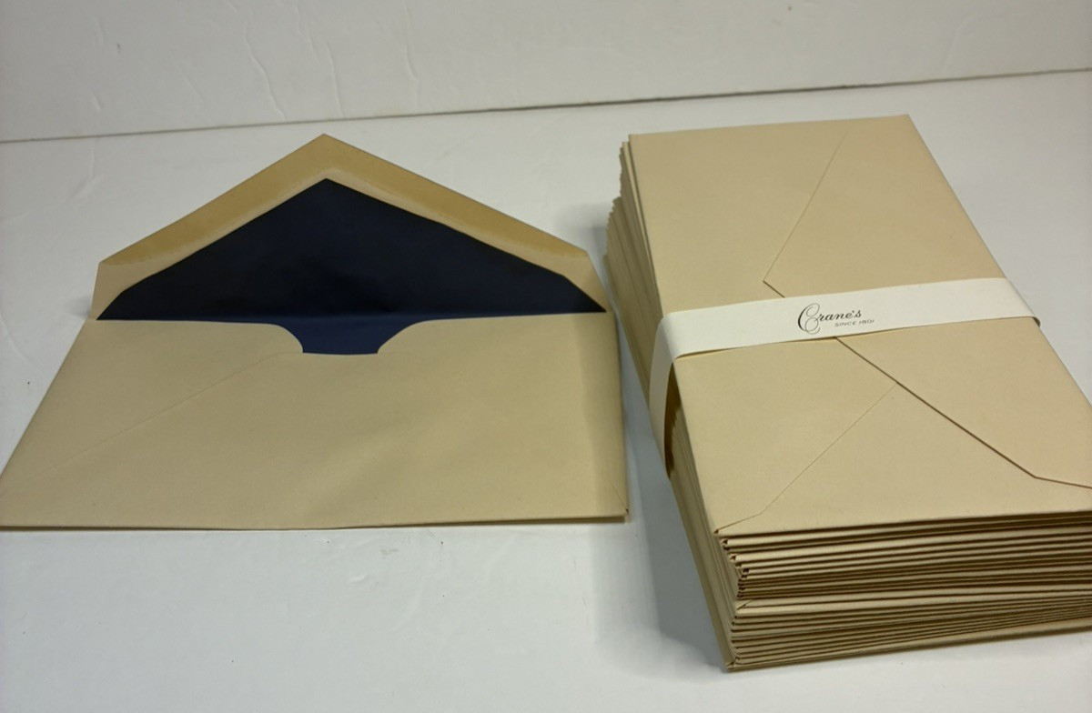 crane& co. box of 50 envelopes beige color new open box