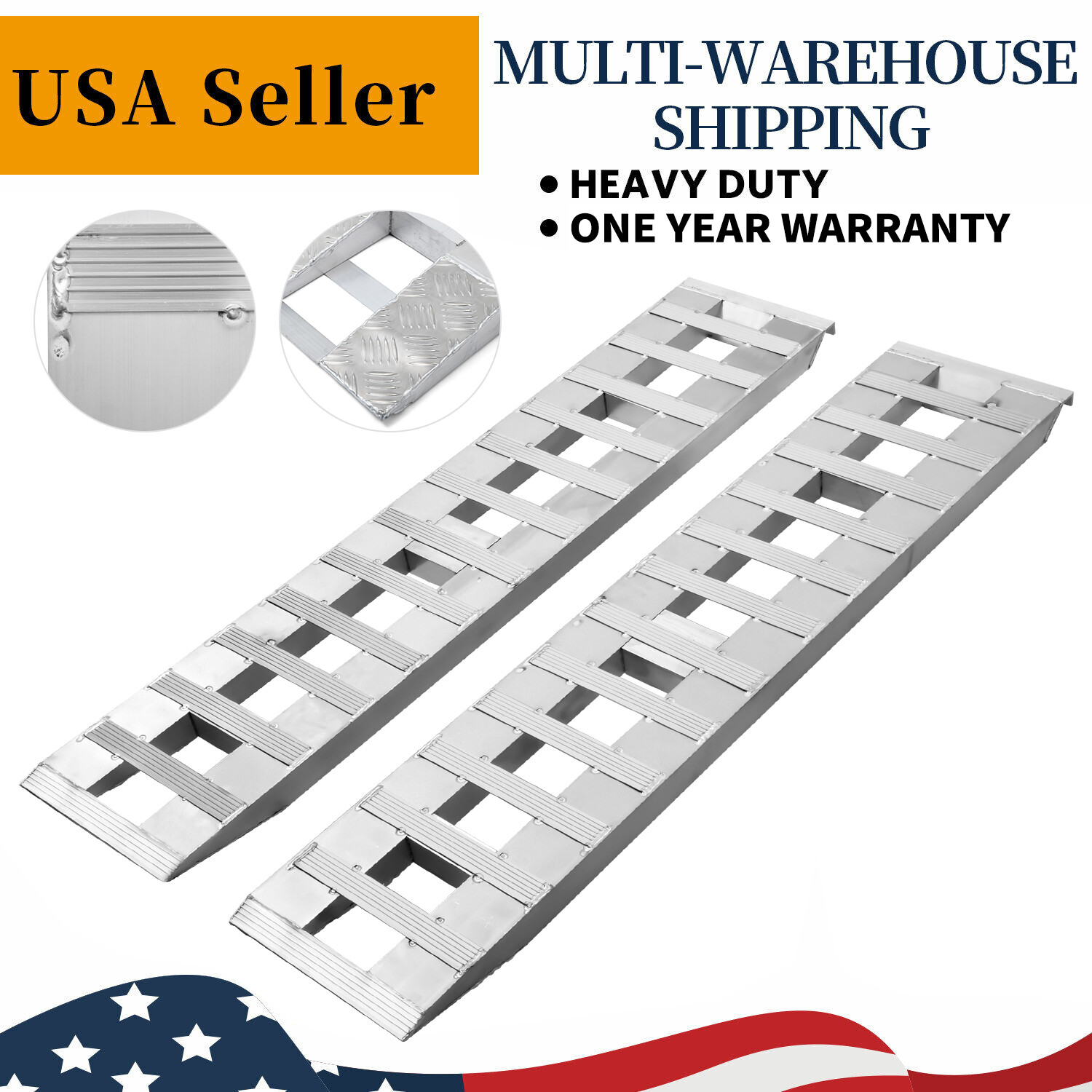 2X 6000lbs 60″ x 12″ Aluminum Trailer Ramps for Car ATV Truck Auto & Hook Ends