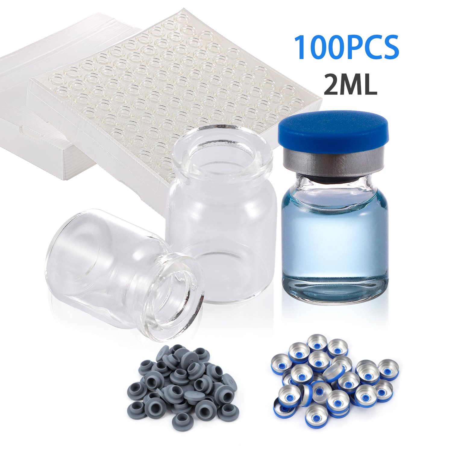 100/500/1000PCS 2ml Glass Vials Clear Headspace Sample Vials Lab Vials w/ Caps