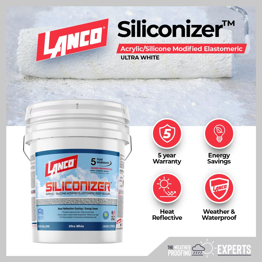 Lanco Siliconizer Acrylic Elastomeric White Reflective Roof Sealer, 5 gallon