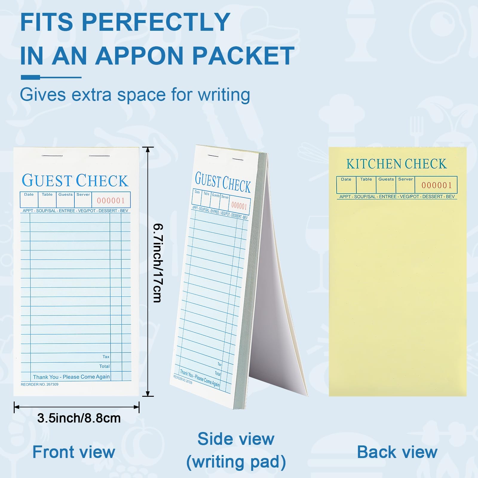 50 Pack Guest Check Pads Server Note Pads 3.5 x 6.7 Inch Guest Check Book for…