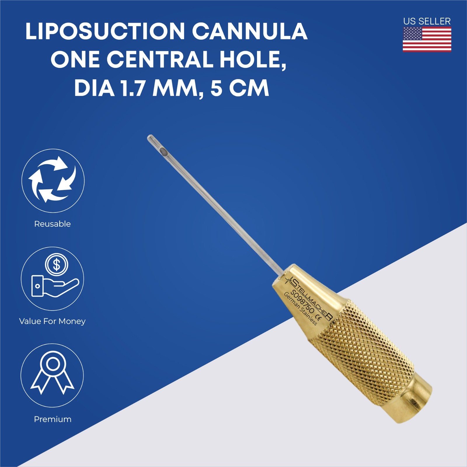 Liposuction Cannulas 5 One central hole Fat Transfer Dia 1.7 mm x Length 5 cm
