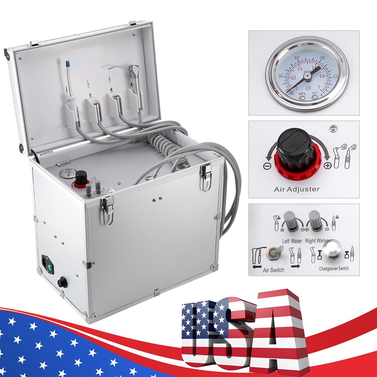 2 Types Dental Portable Mobile Delivery Unit Air Compressor Suction System 4Hole