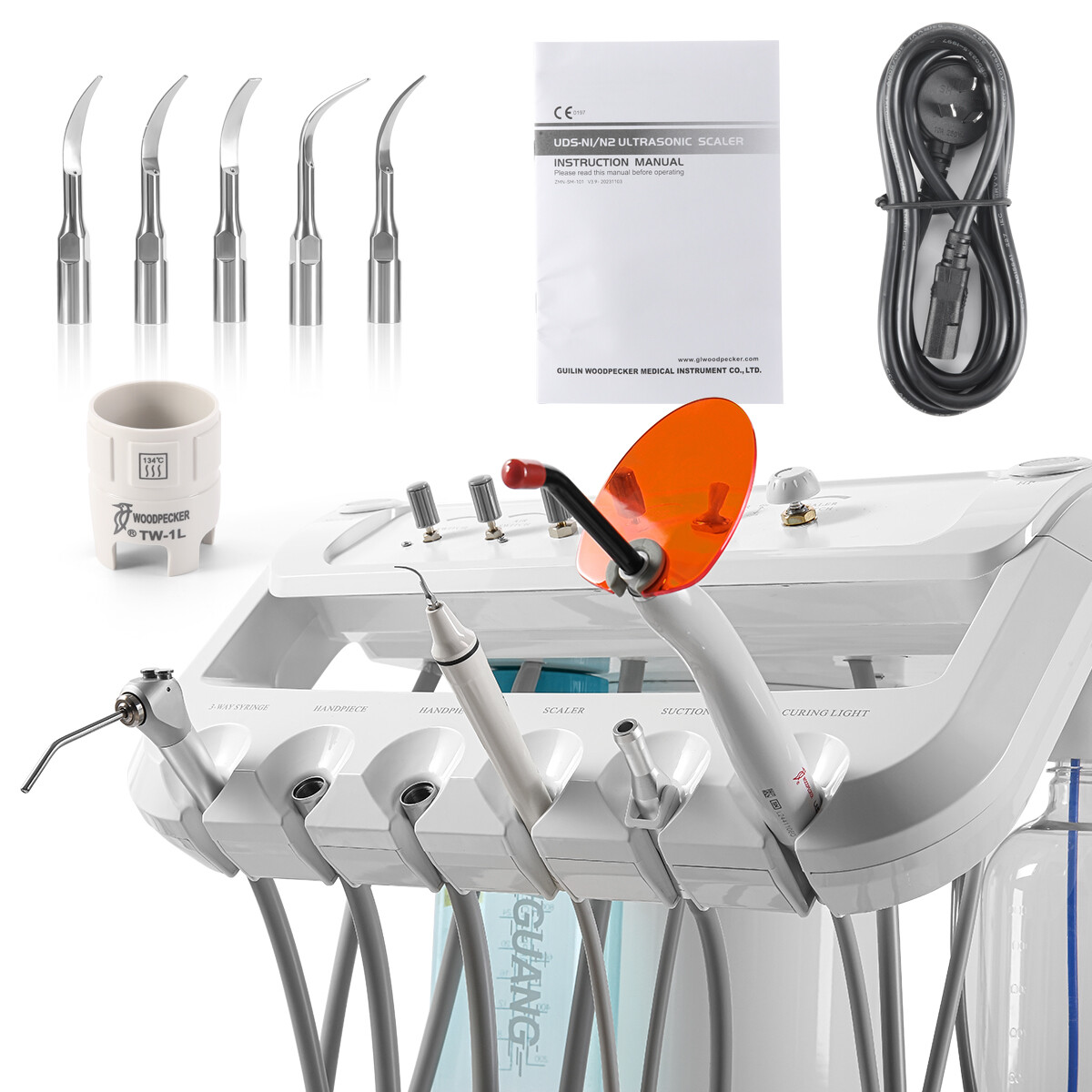 AZDENT Portable Dental Delivery Unit with Air Compressor Syringe Suction 4Holes