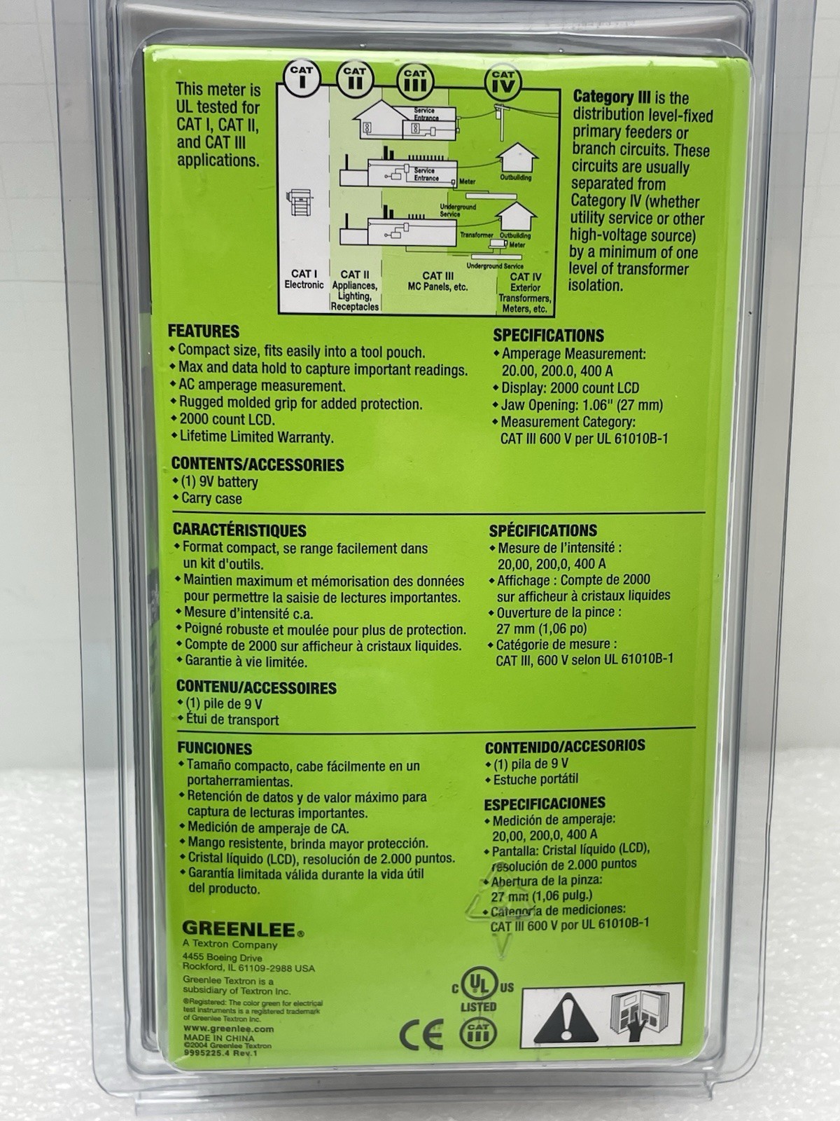 NEW GREENLEE AC CLAMP METER 400a CAT III 600v CM-330
