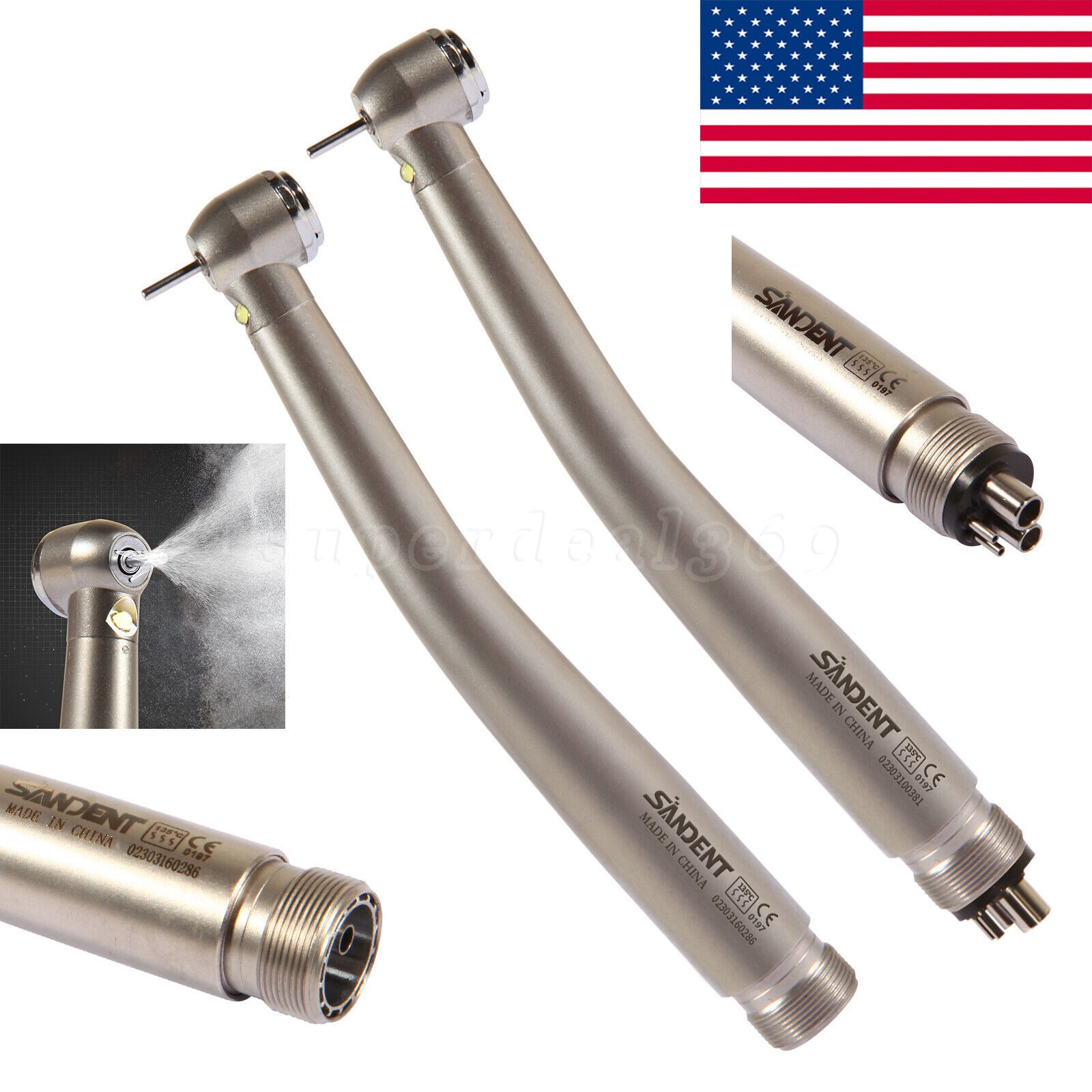 Dental High Speed Handpiece LED Type Turbine 2/4 Holes E-generator Triple Spray