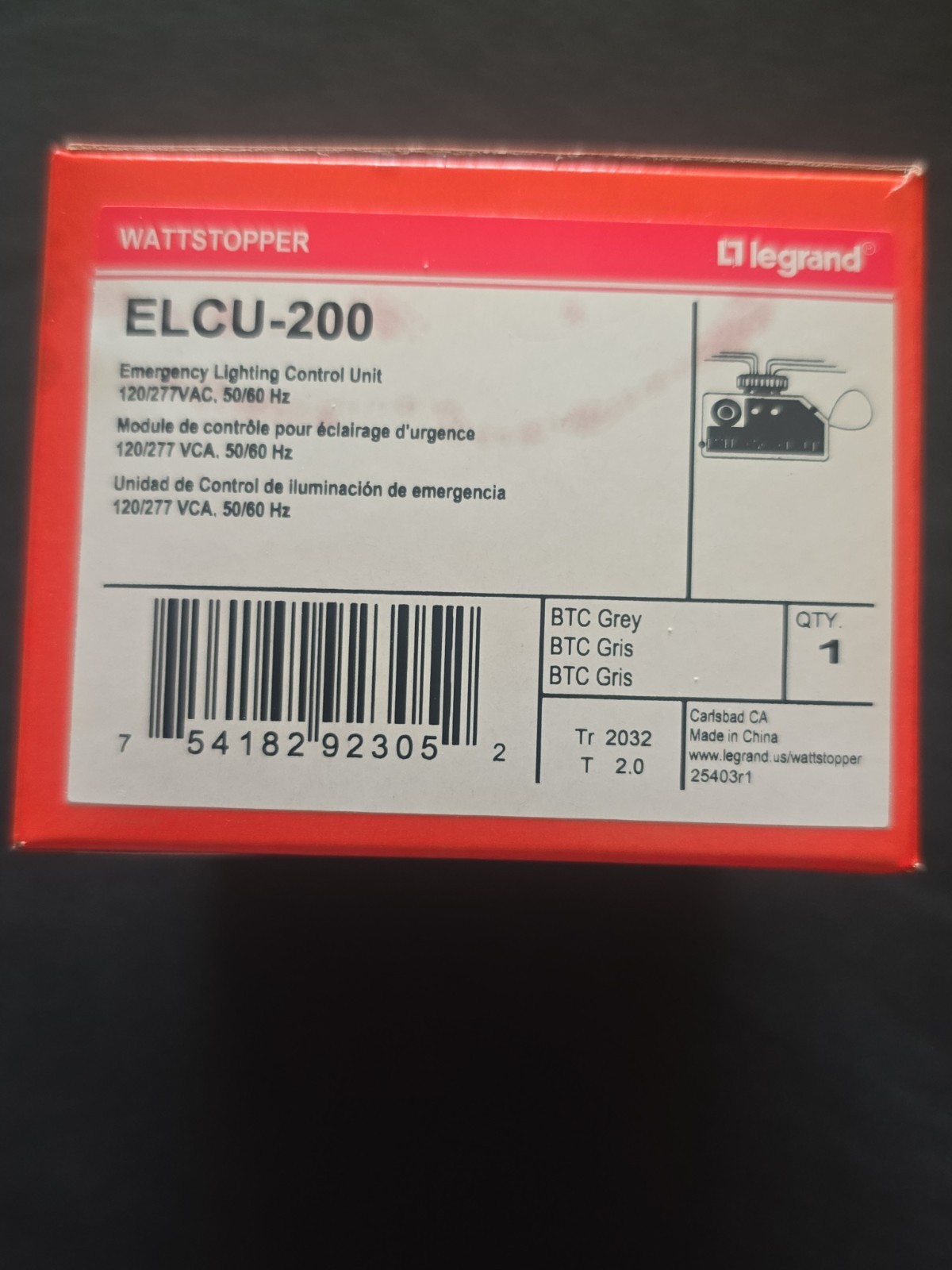 Legrand Wattstopper ELCU-200 Emergency Lighting Control Unit 120VAC
