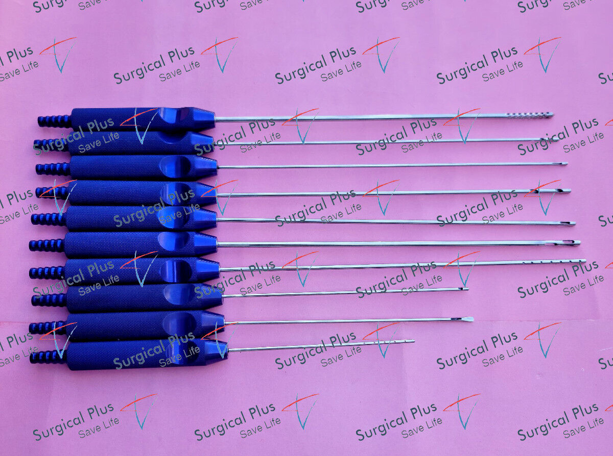Liposuction Fixed Handle Cannulas Set of 10 Pcs Lipo Plastic Cosmetic Surgery