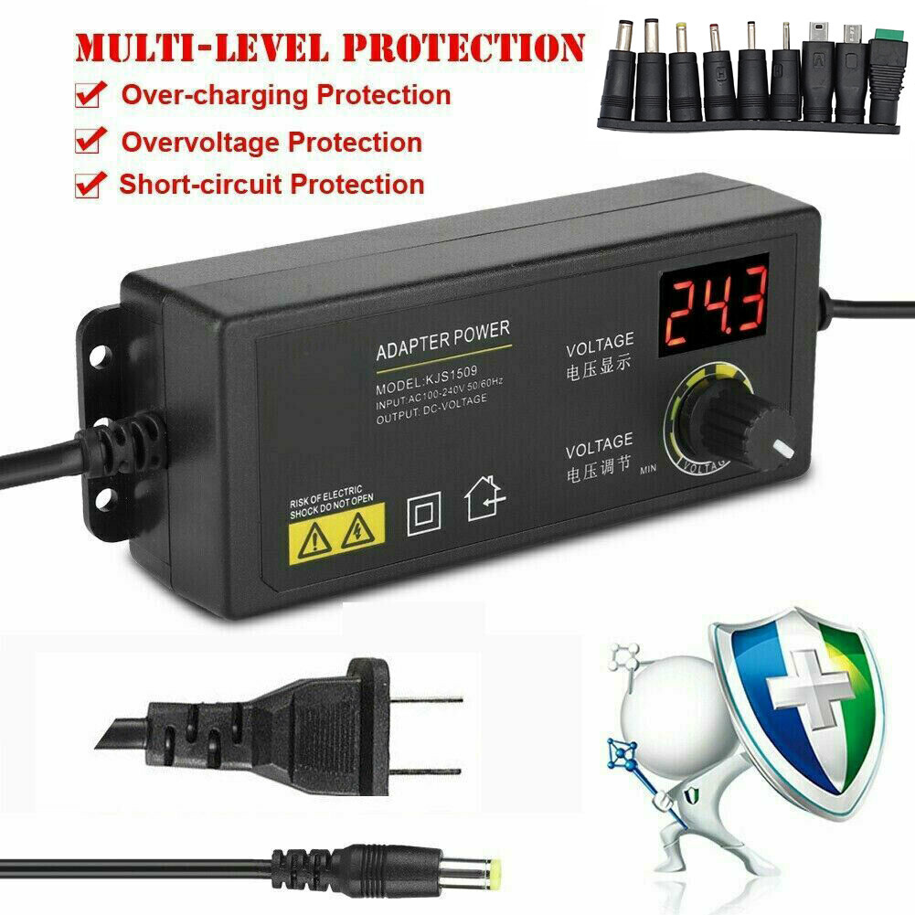 60W Adjustable Voltage 3 to 24V AC/DC Switch Power Supply Adapter 9 Plugs LED