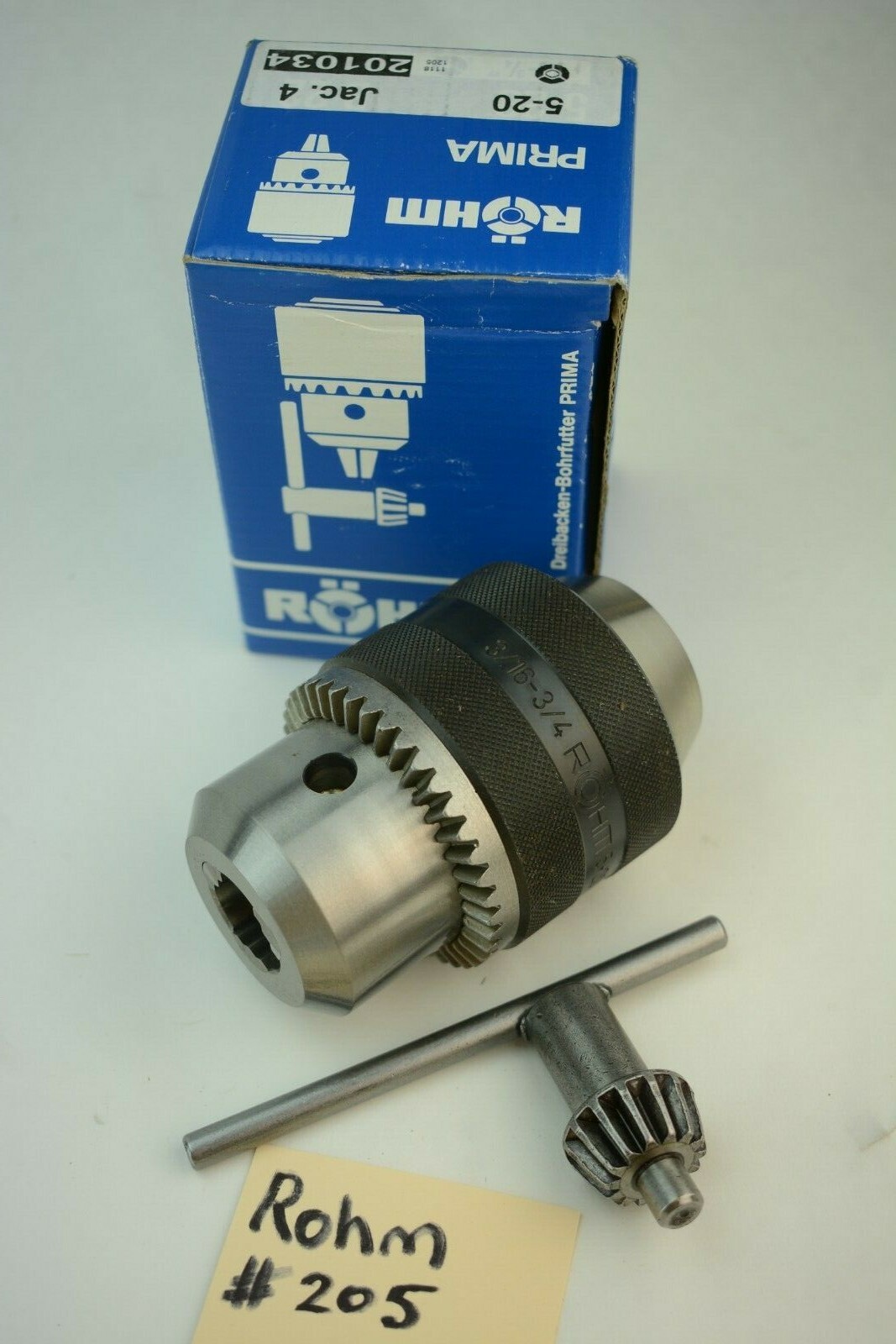 Rohm Germany Quality Precision Drill Chuck & Key 3/16″-3/4″ 4JT #4 Jacobs Taper