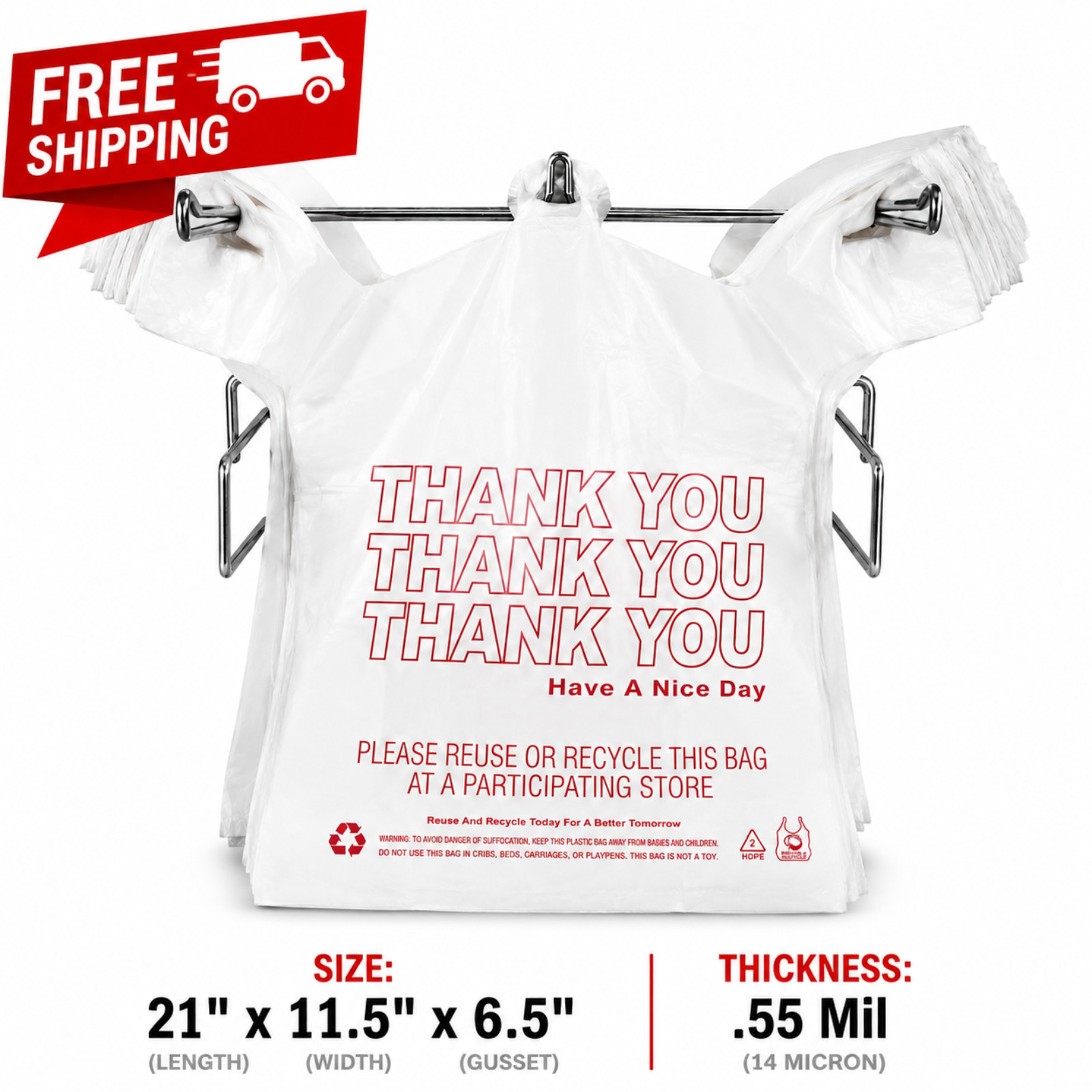 Thank You T Shirt Retail Grocery Store Carryout Shopping To Go Plastic Bags 1000