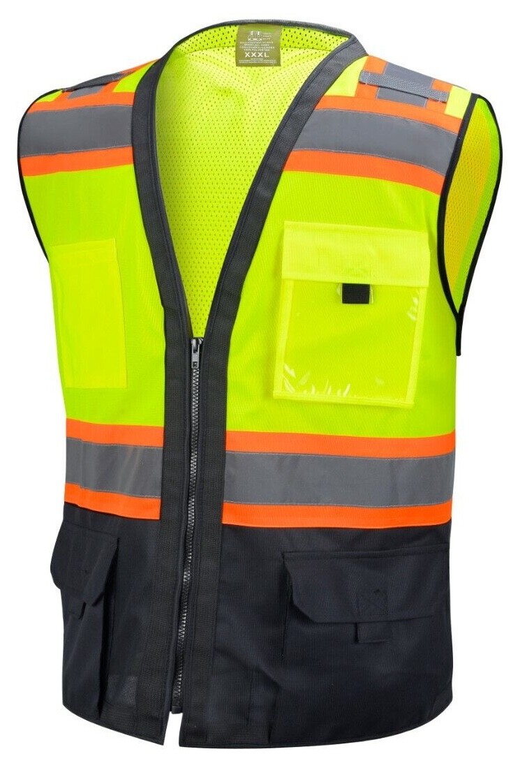 Surveyor Black/ Yellow Two Tones Safety Vest, ANSI/ ISEA Photo ID Pocket (802)