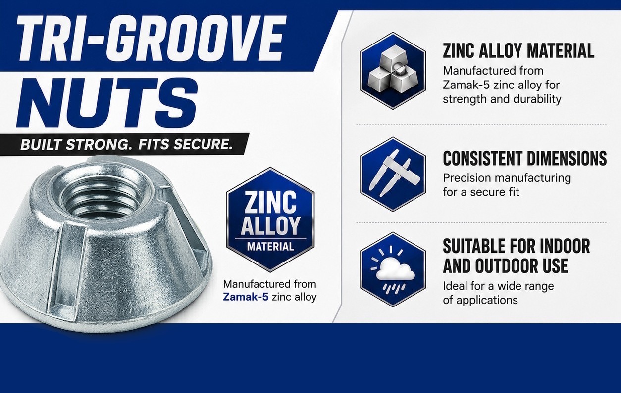 8 Pack M8-1.25 Tri Groove Security Nuts, Tamper Resistant, Anti-Theft, Trident