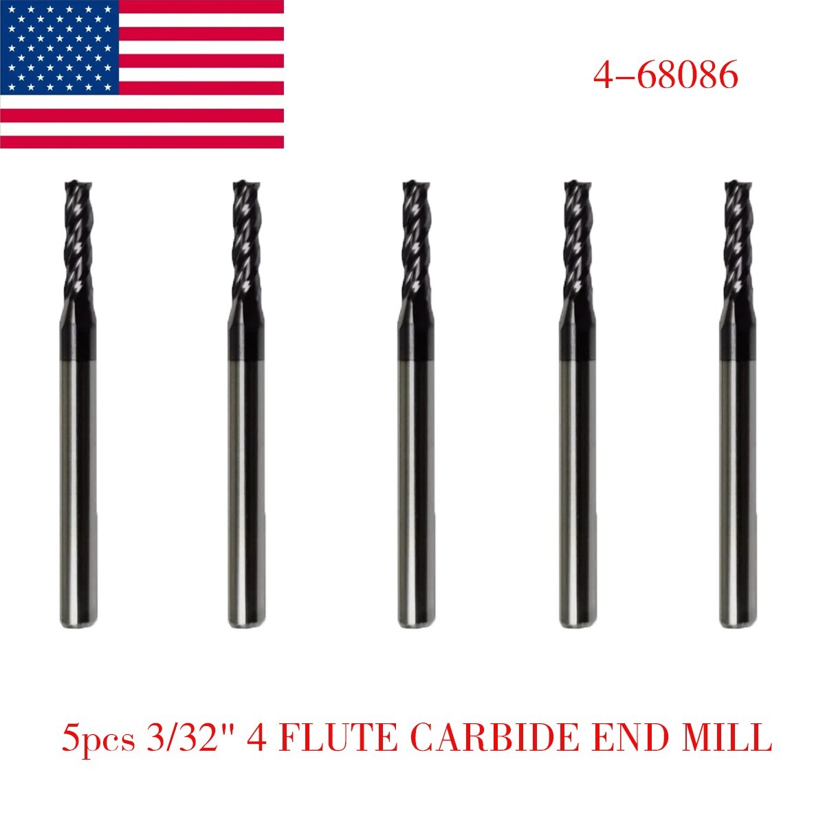 5 PCS 3/32″ 4 FLUTE CARBIDE END MILL – TiALN COATED USA Free shipping！
