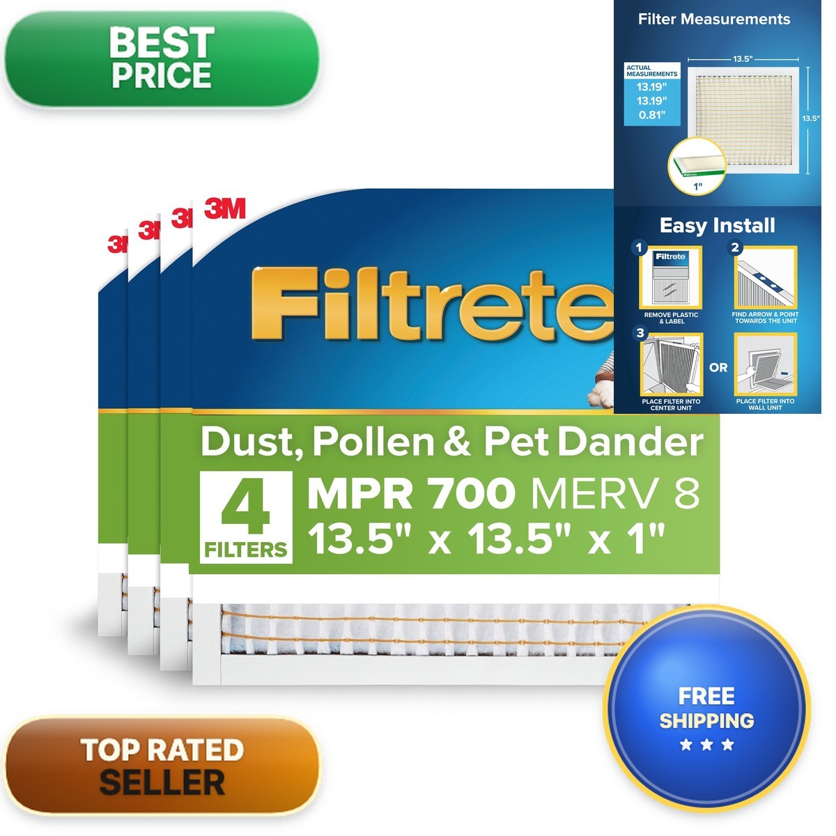 Filtrete 13.5X13.5X1 Ac Furnace Air Filter Merv 8 Mpr 700 Tough On Pollen Easy