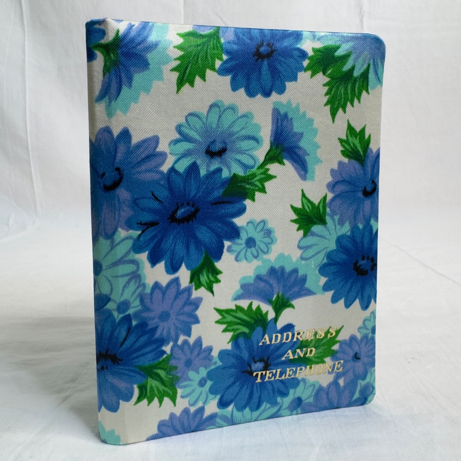 VTG 1960s «FLOWER POWER» Retro BLUE FLORAL Fabric ADDRESS & TELEPHONE Book JAPAN