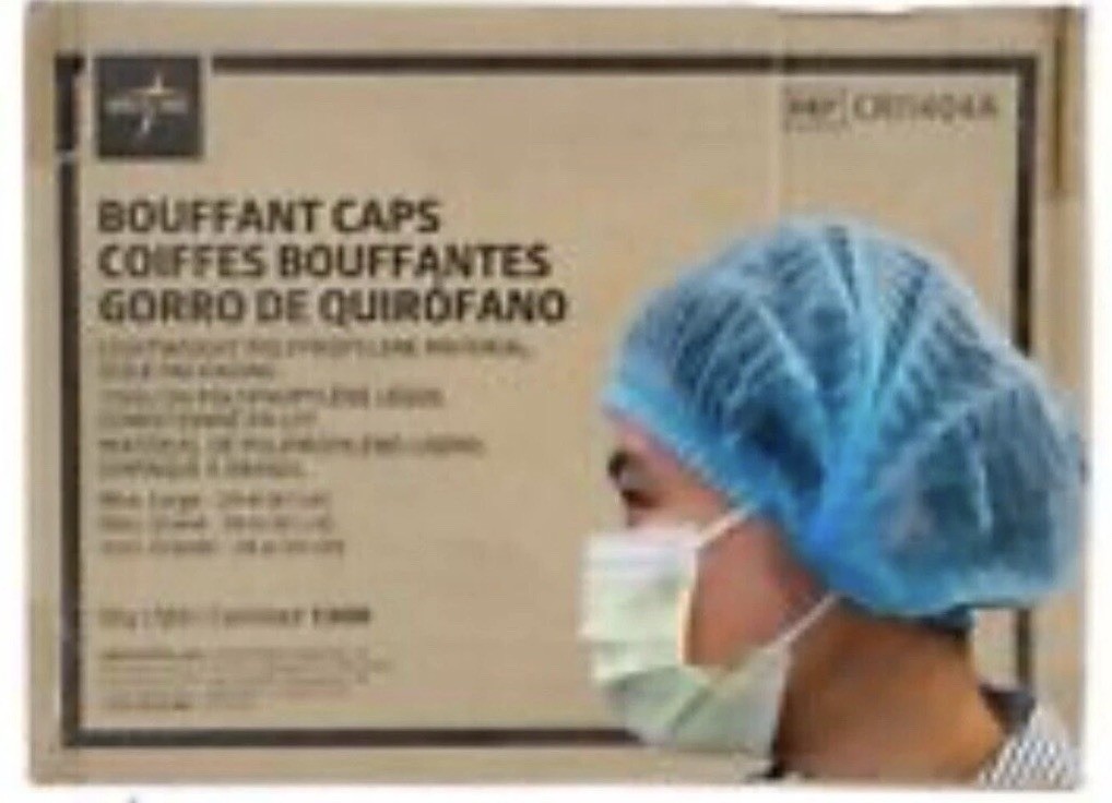 100 Count – Medline 24″ Blue Bouffant Cap Non Woven Disposable Hairnet Large