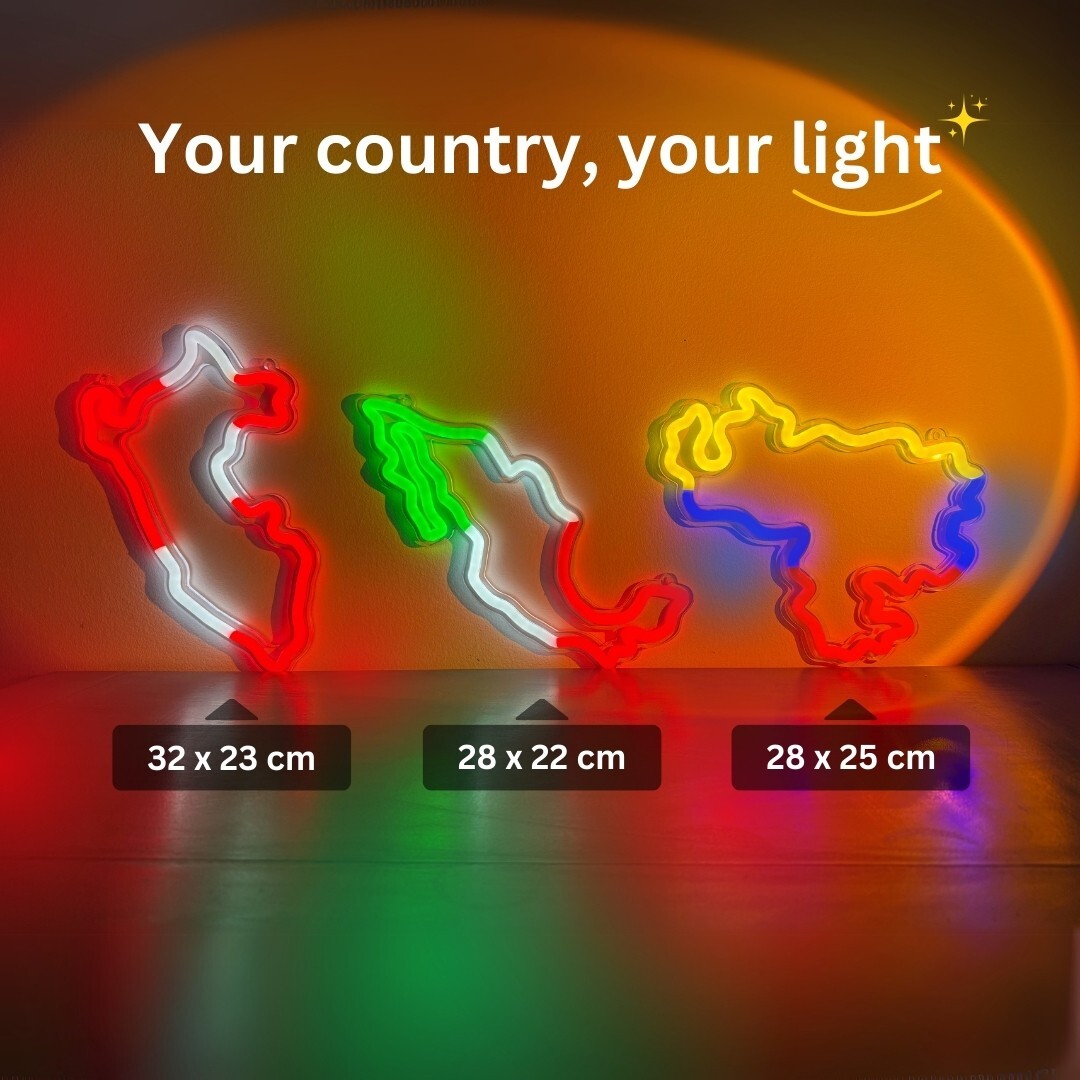 Peru, Mexico & Venezuela Map LED Dimmable Sign, 2 hooks – Sign for Wall Decor