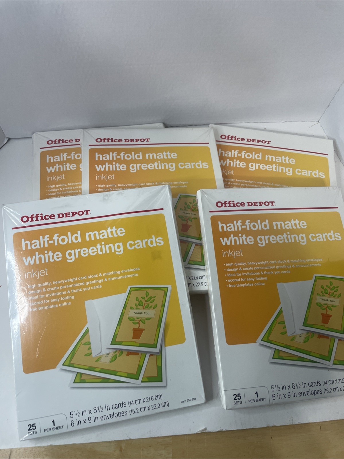 Office Depot Half-Fold Greeting Cards Inkjet Printer 5 Packs /25 ea Cards Sealed