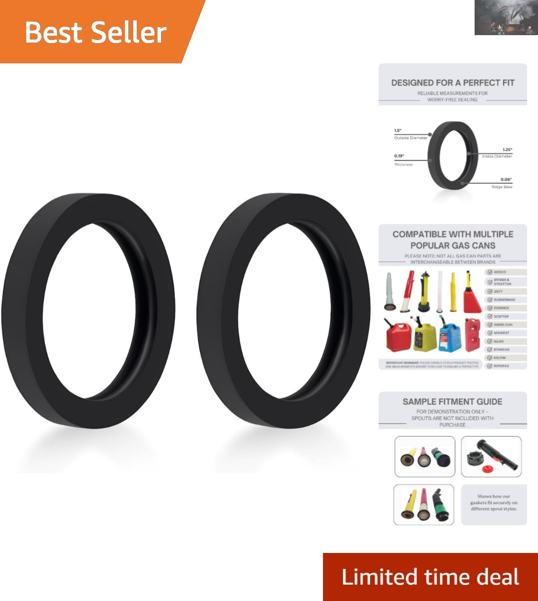 Universal 5 Gal Plastic Gas Can Gaskets – O-Ring Rubber Seals Set of 2
