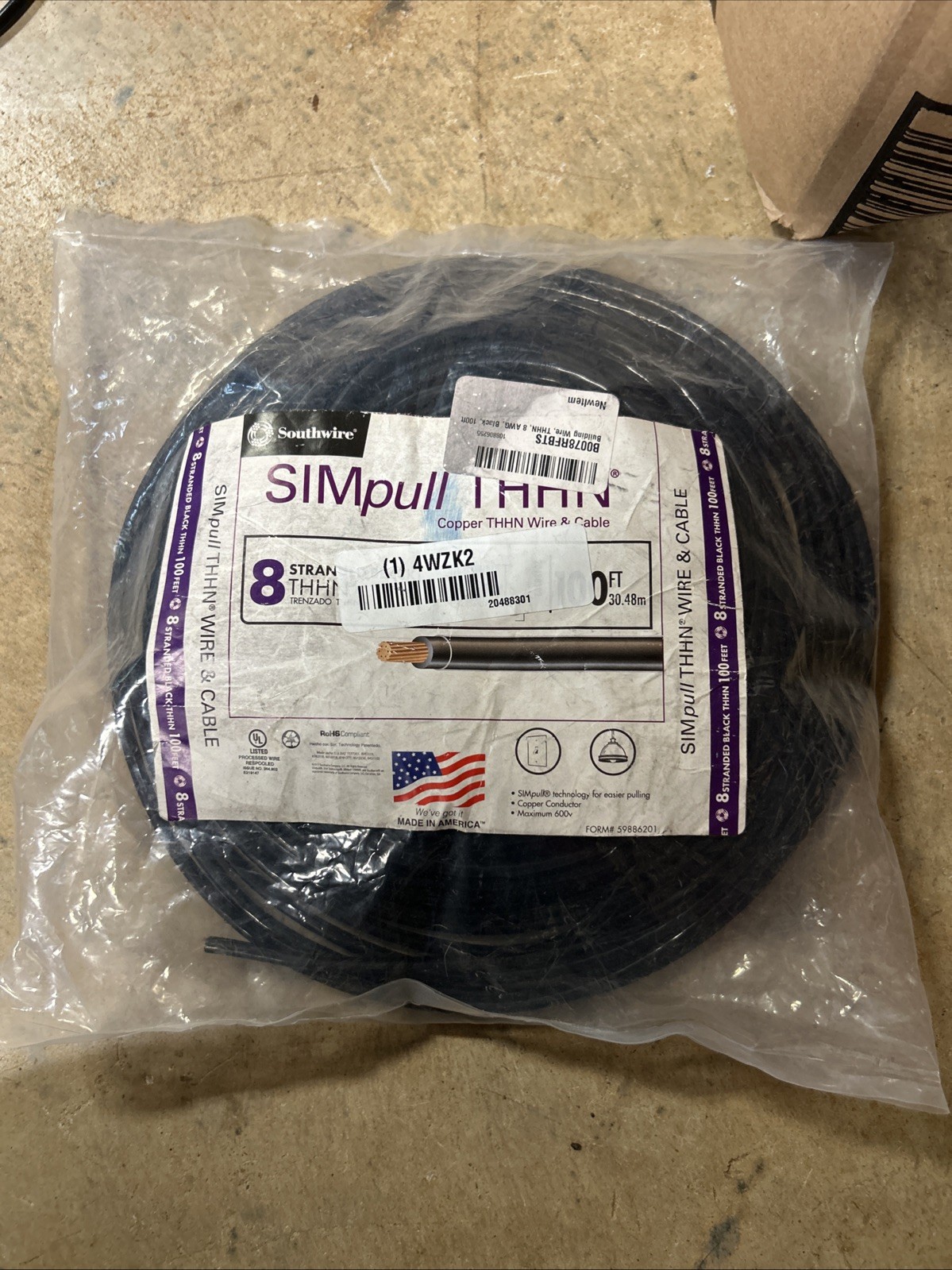 100 ft. 8 Black Stranded CU SIMpull THHN Wire