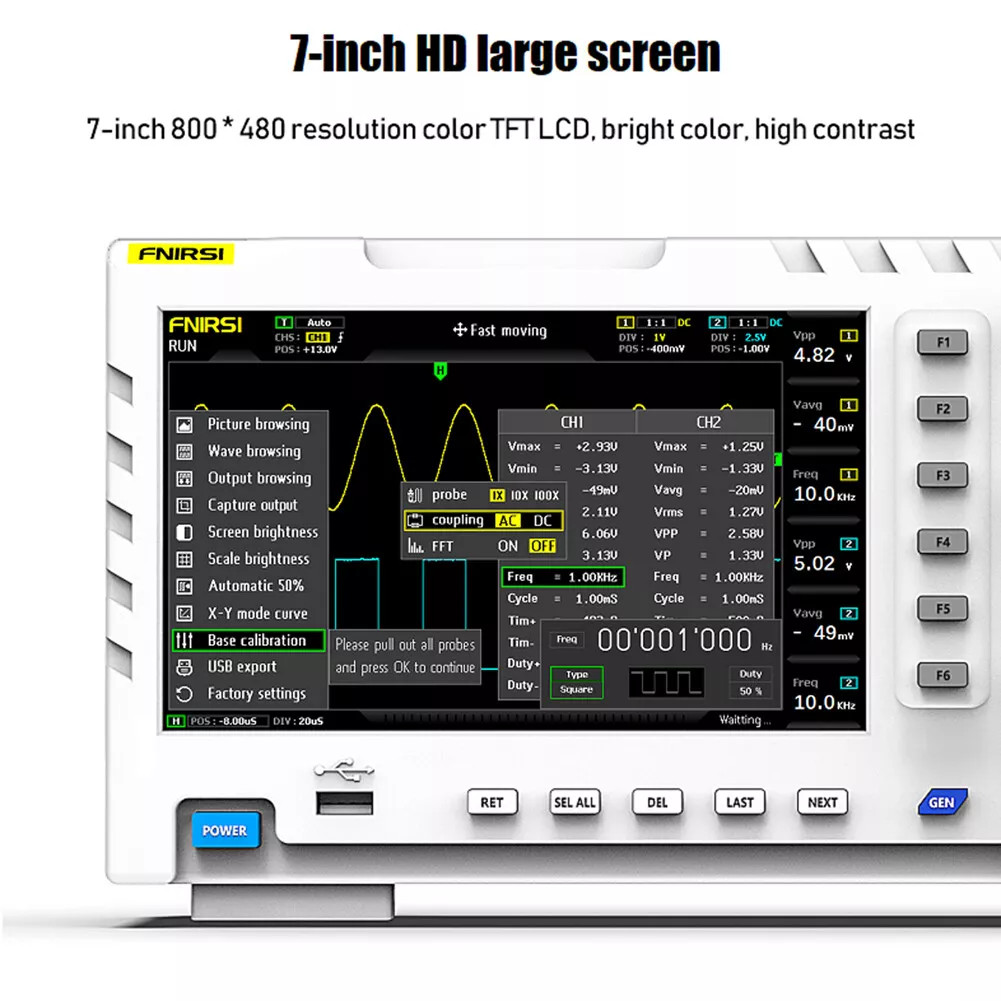 FNIRSI 1014D 7″ LCD 2 Channel Signal Generator Digital Storage Oscilloscope H0V2